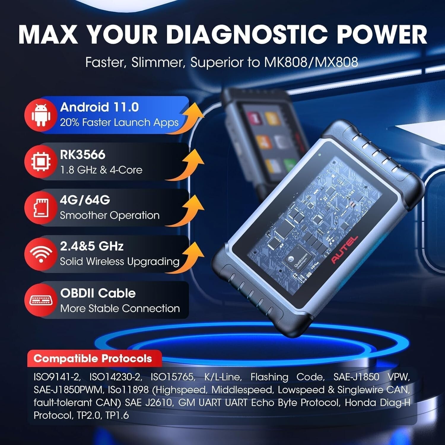 2025 MK808S Scanner: All-System Diagnostics with Wi-Fi Printing & 7-Inch Display