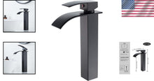 Load image into Gallery viewer, Matte Black Tall Vessel Sink with Waterfall Faucet - Modern Bathroom Elegance