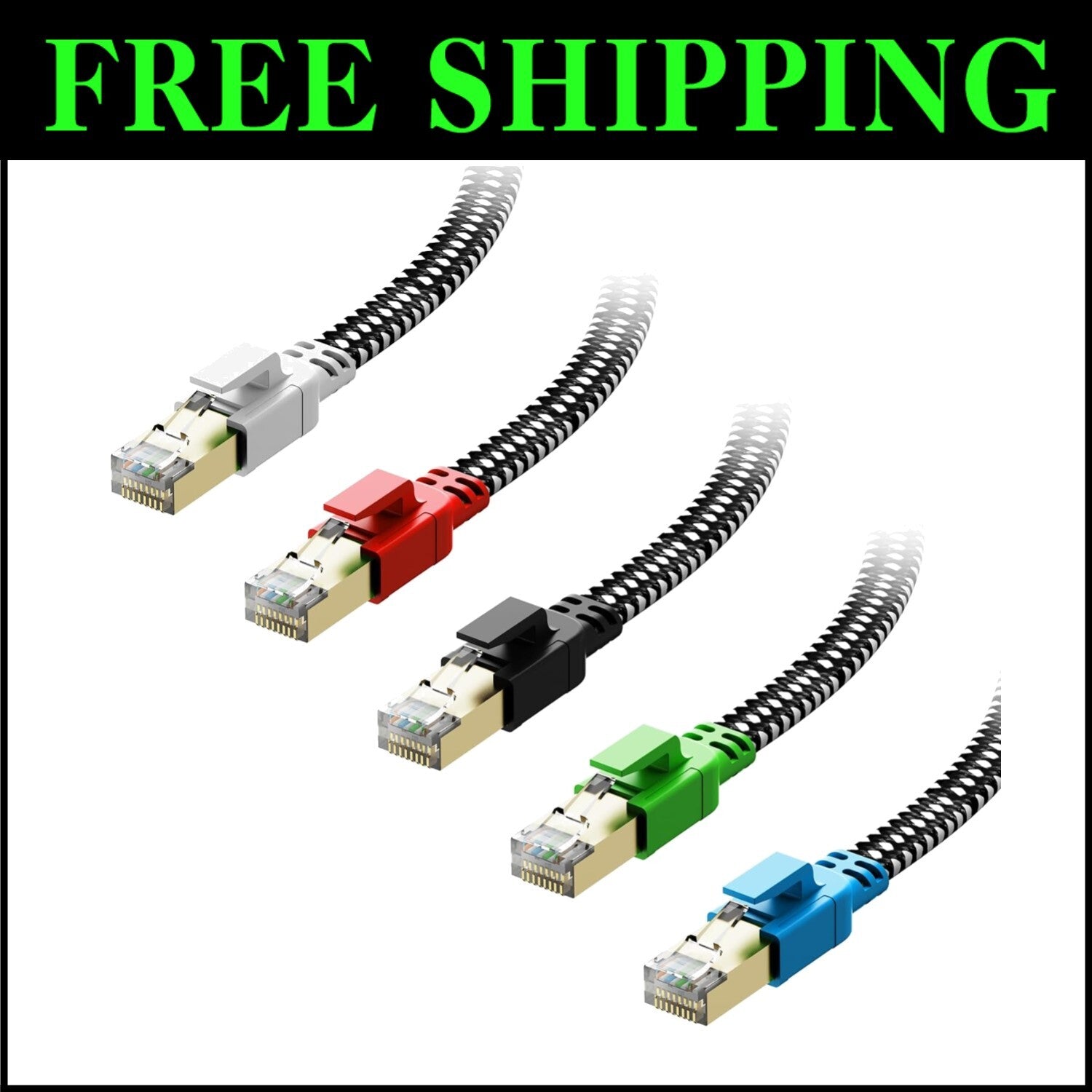 Cat 8 Shielded Ethernet Cables 7ft - High-Speed, Multi-Color, 5-Pack Convenience
