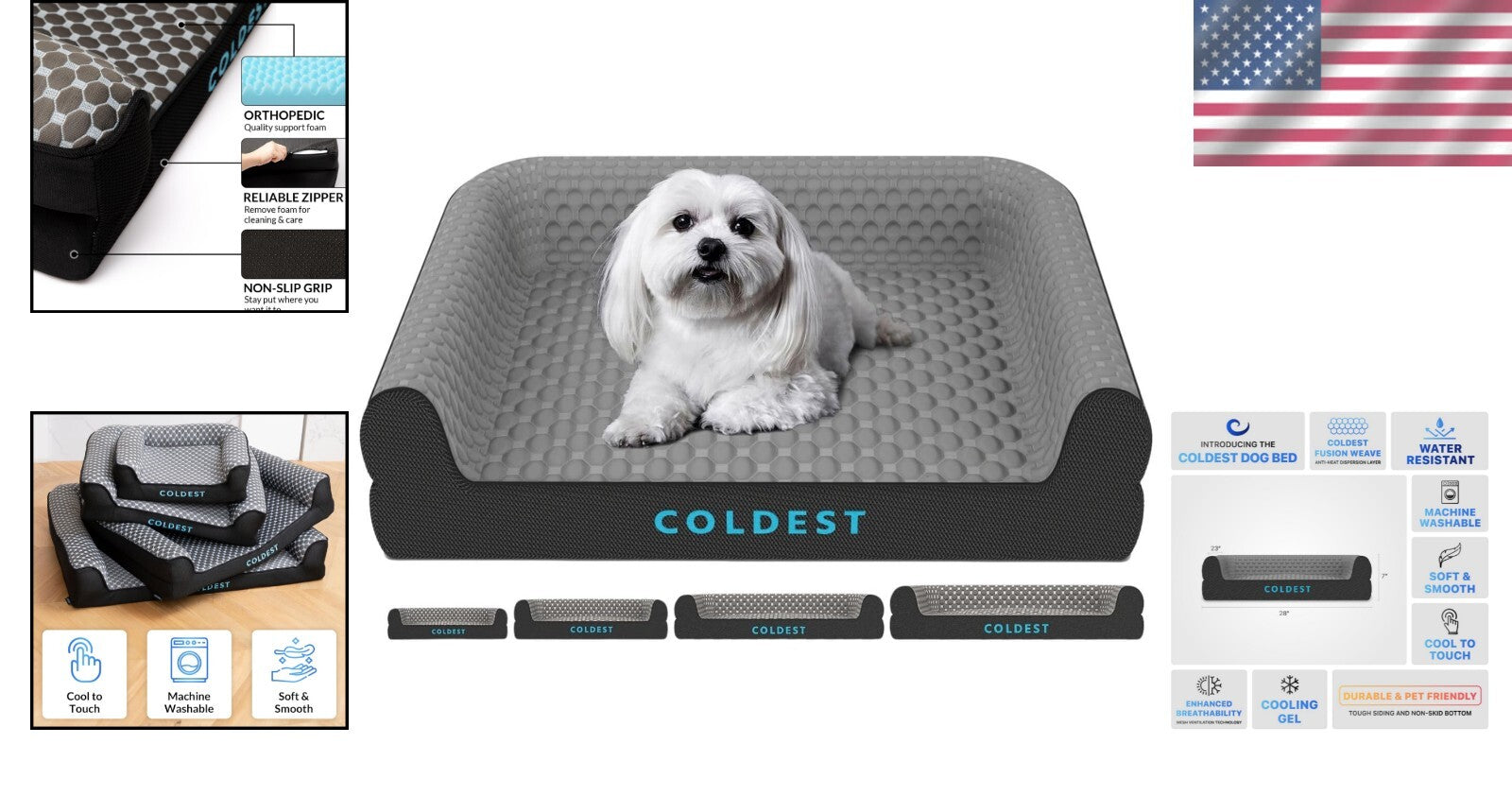 The Coldest Cozy - Medium Dog Bed with Cooling Gel, Anti-Slip & Water-Resistant
