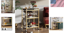 Load image into Gallery viewer, Rustic Marble Gold Rolling Beverage Cart - Perfect for Kitchen and Entertaining