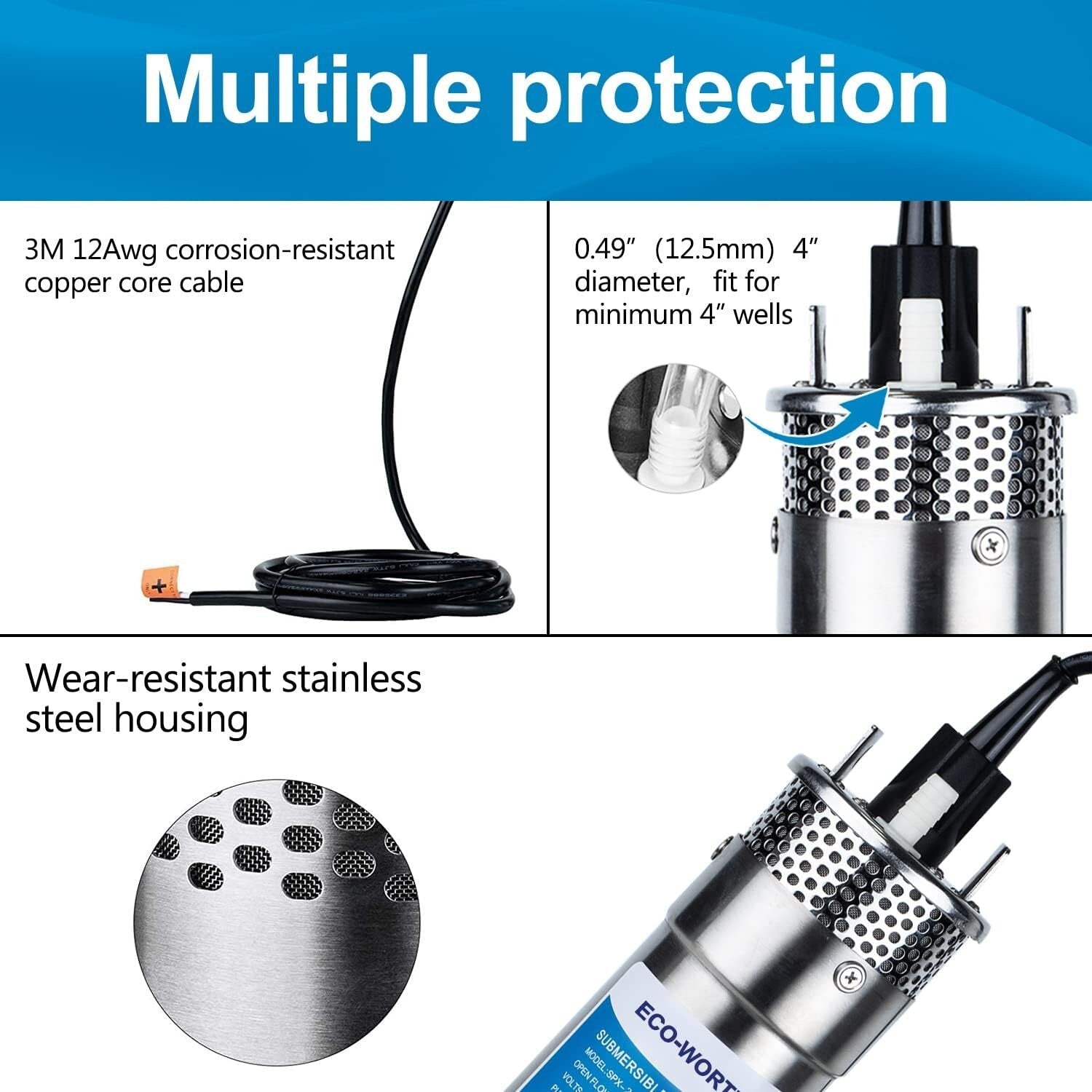 Durable Stainless Steel 12V DC Well Pump - Ideal for Livestock and Irrigation