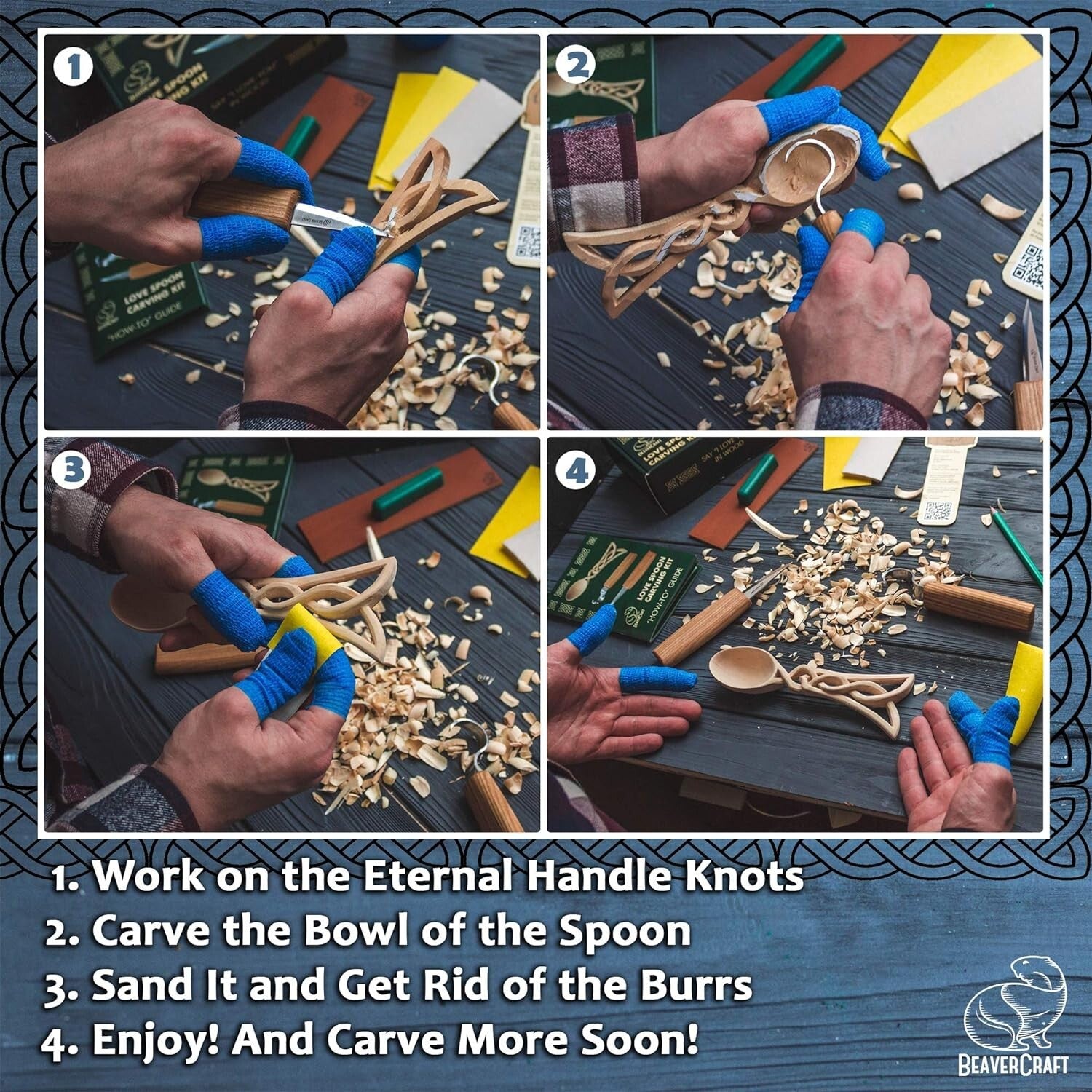 Beginner Wood Spoon Carving Kit - 10-Piece Whittling Set with Tools & Guide