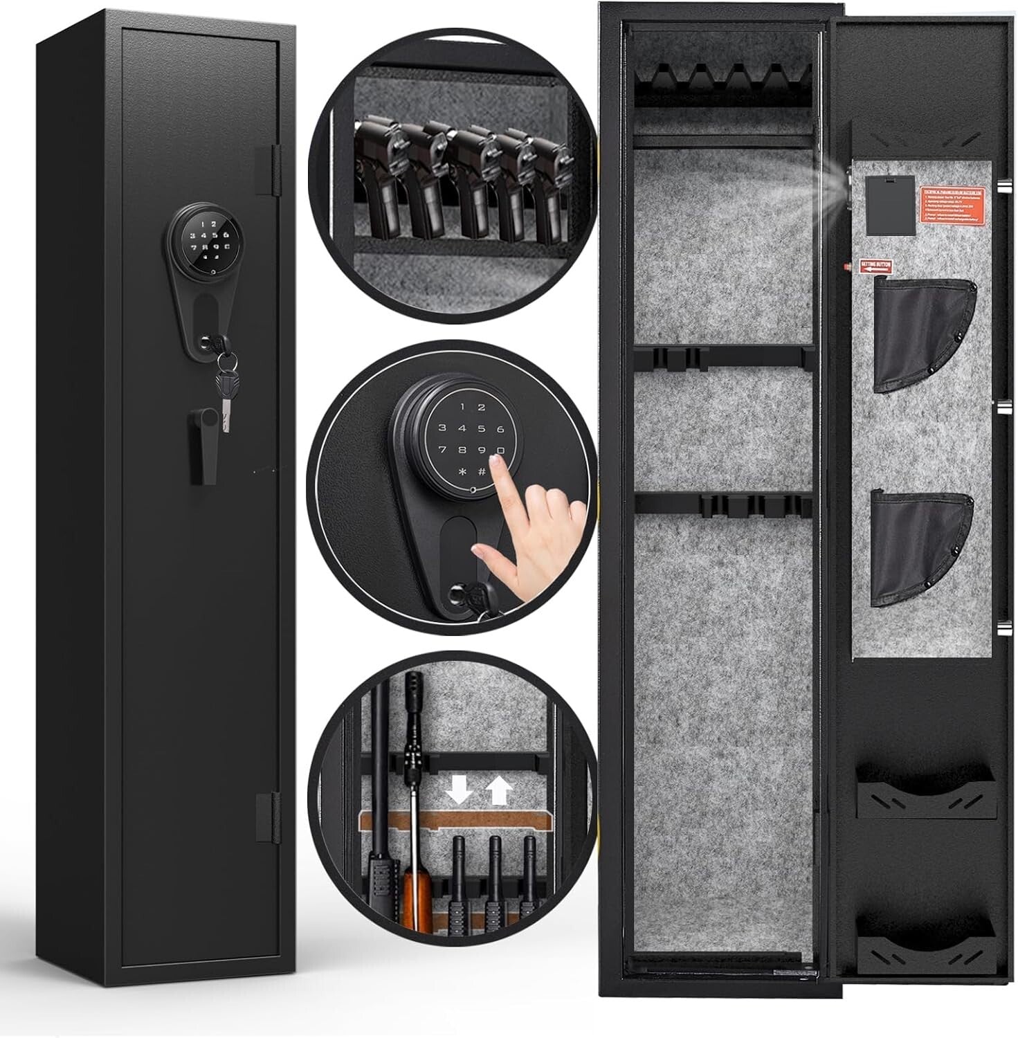 Secure 3-5 Gun Cabinet with Adjustable Racks - Quick Access for Home Protection
