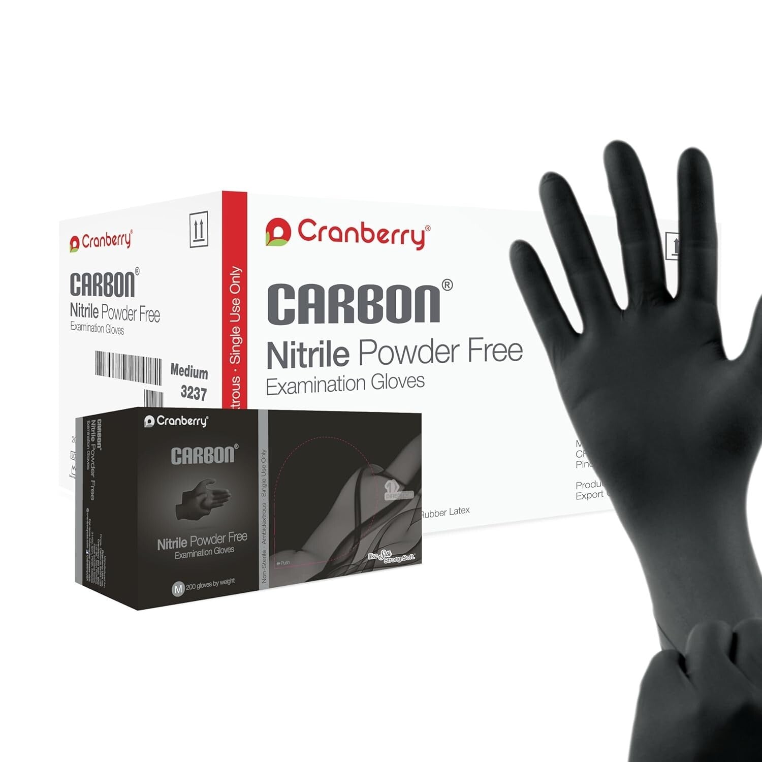 Durable 3.2 Mil Black Carbon Nitrile Exam Gloves, Large - 2000 Pack, Powder-Free