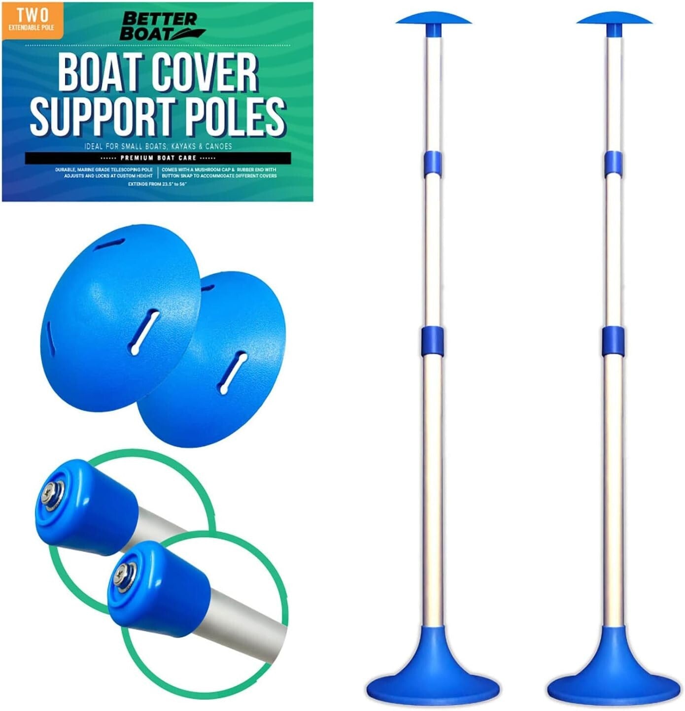 2-Pack Adjustable Boat Cover Poles with Snap Cap – Lightweight Aluminium Design