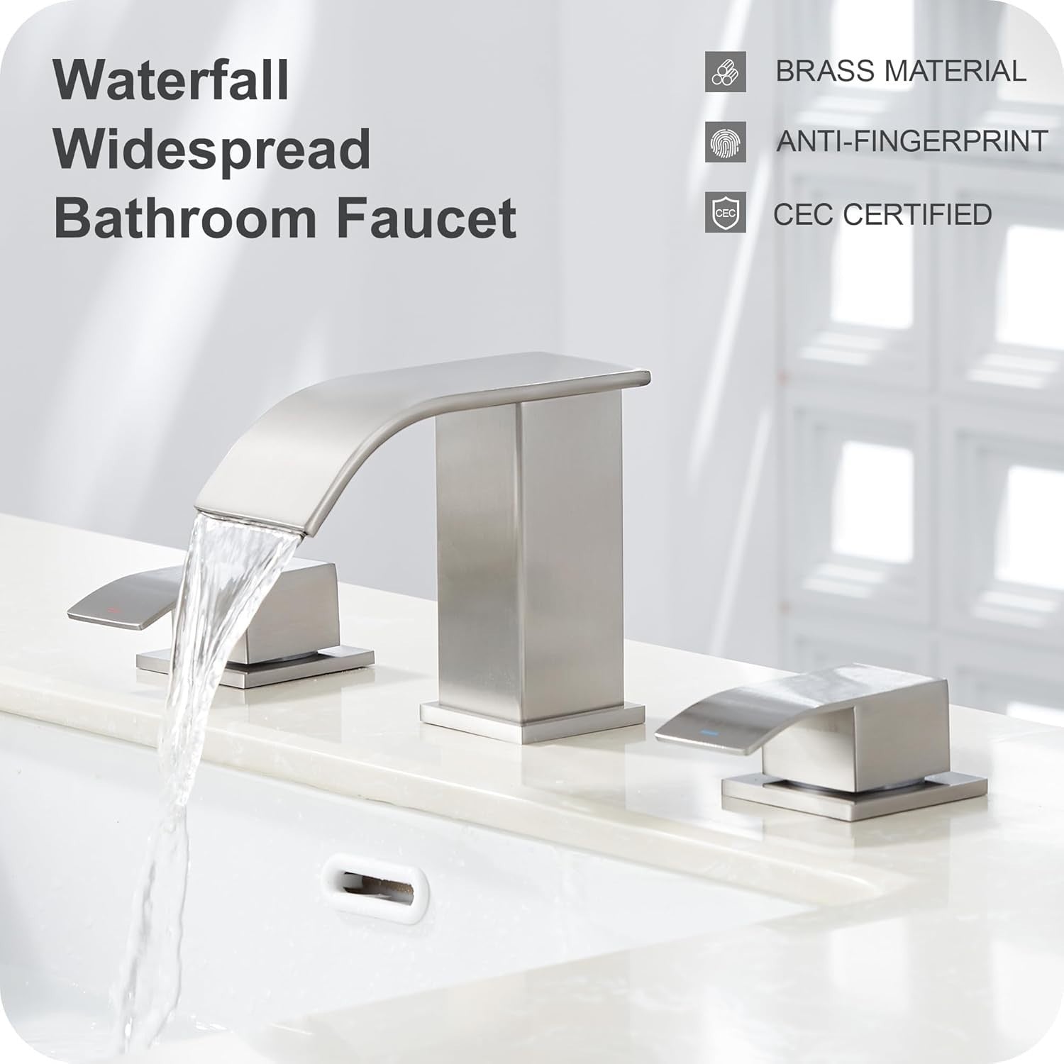 Sophisticated Brushed Nickel 8 Inch Waterfall Faucet with Easy Installation Kit