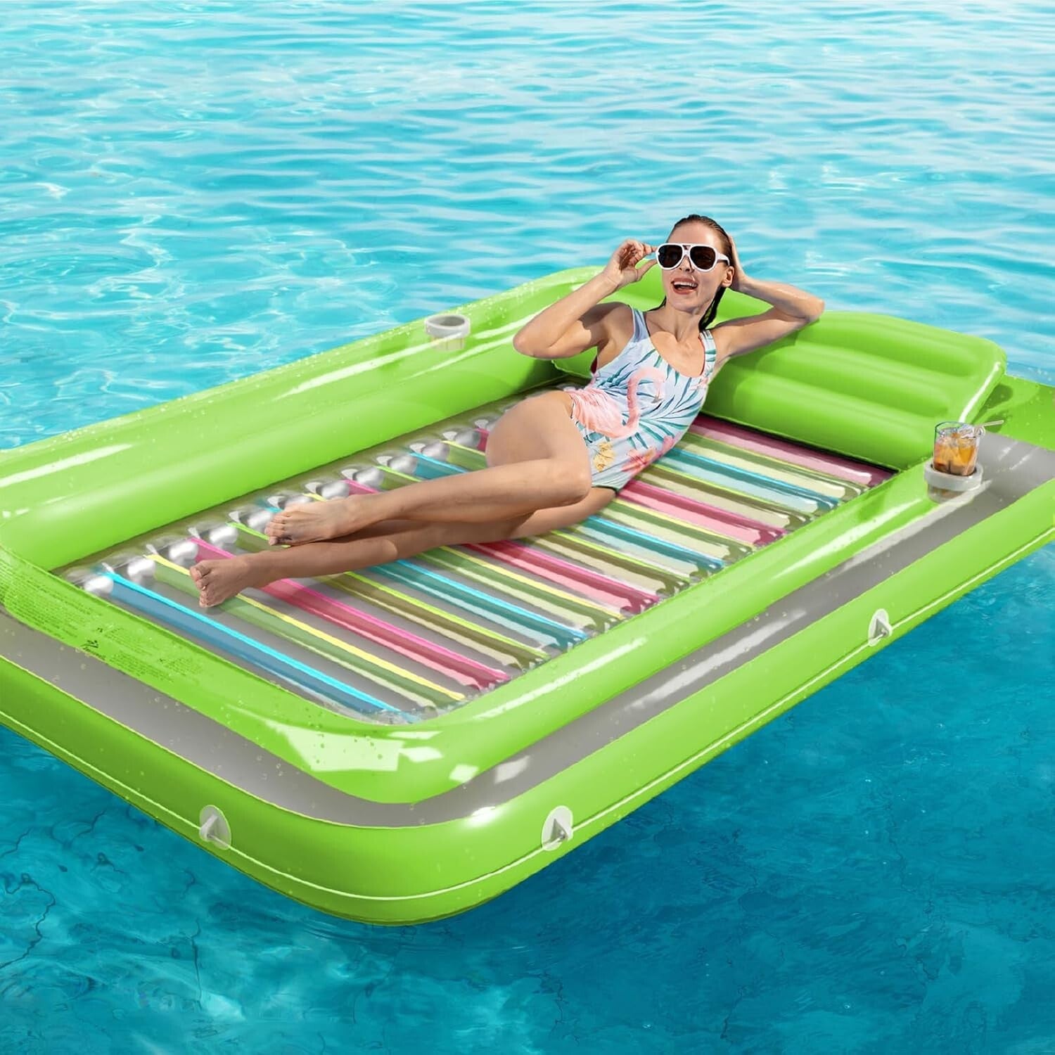 Extra-Large Inflatable Lounger with Pillow & Cup Holders for Pool Relaxation