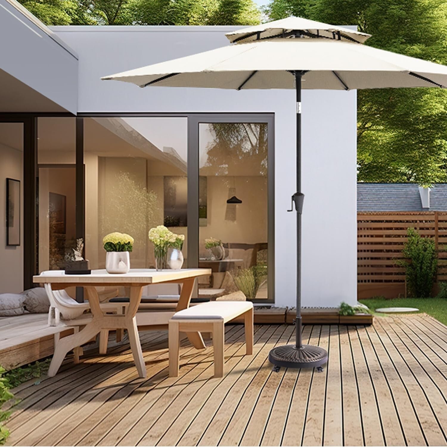 Durable 52 lb Round Rolling Umbrella Stand with Adjustable Holder for Outdoors