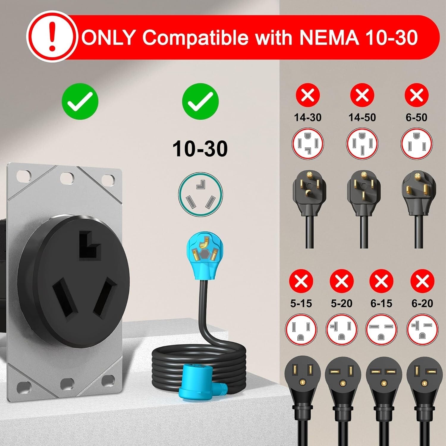 30A 40FT EV Charging/ Dryer Extension Cord - Heavy Duty & Plug-and-Play Design