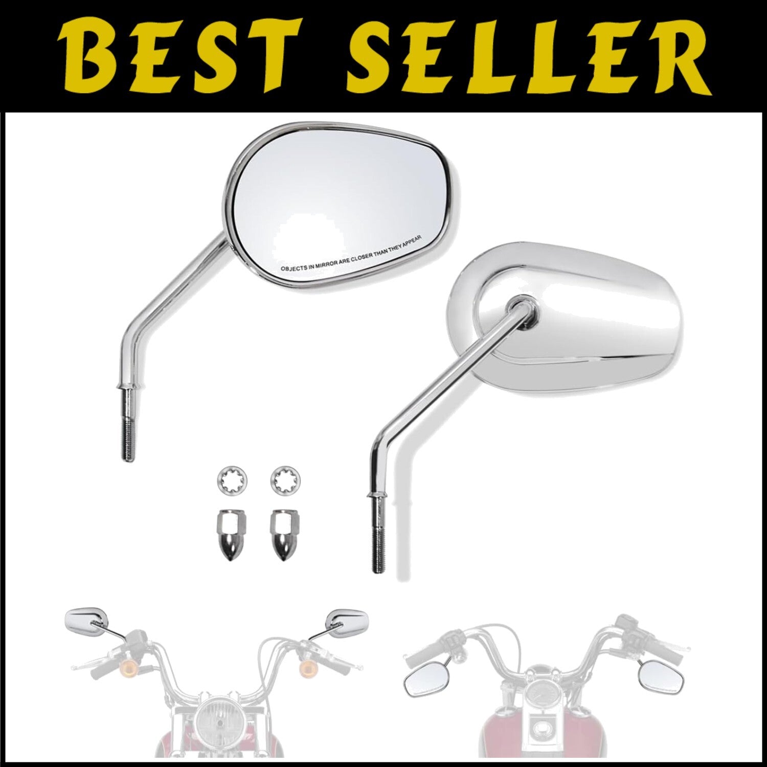 Chrome Long Stem Handlebar Mount Mirrors for 2024 Harley Models - Left & Right