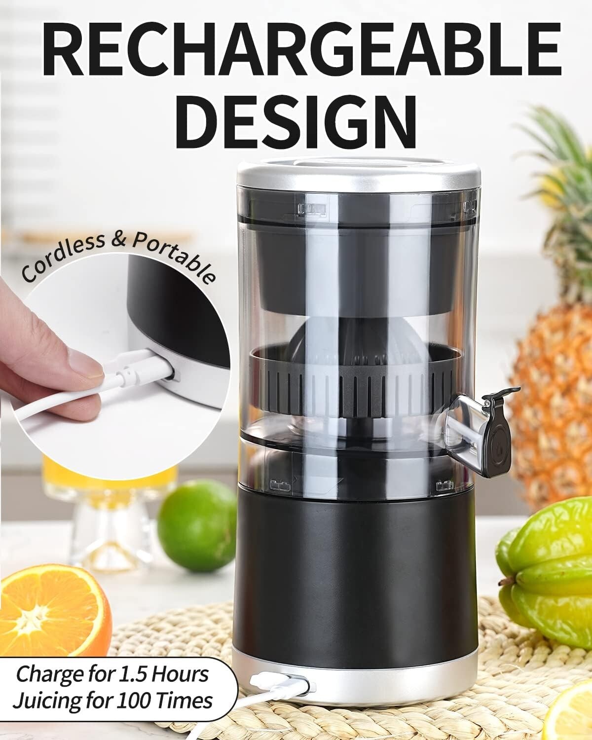 Easy Clean Citrus Juicer - Portable Rechargeable Juicer for Oranges & Lemons