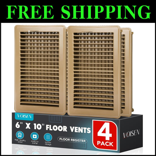 4-Pack Classic Louver 6x10 Floor Registers - Adjustable Air Circulation Grilles