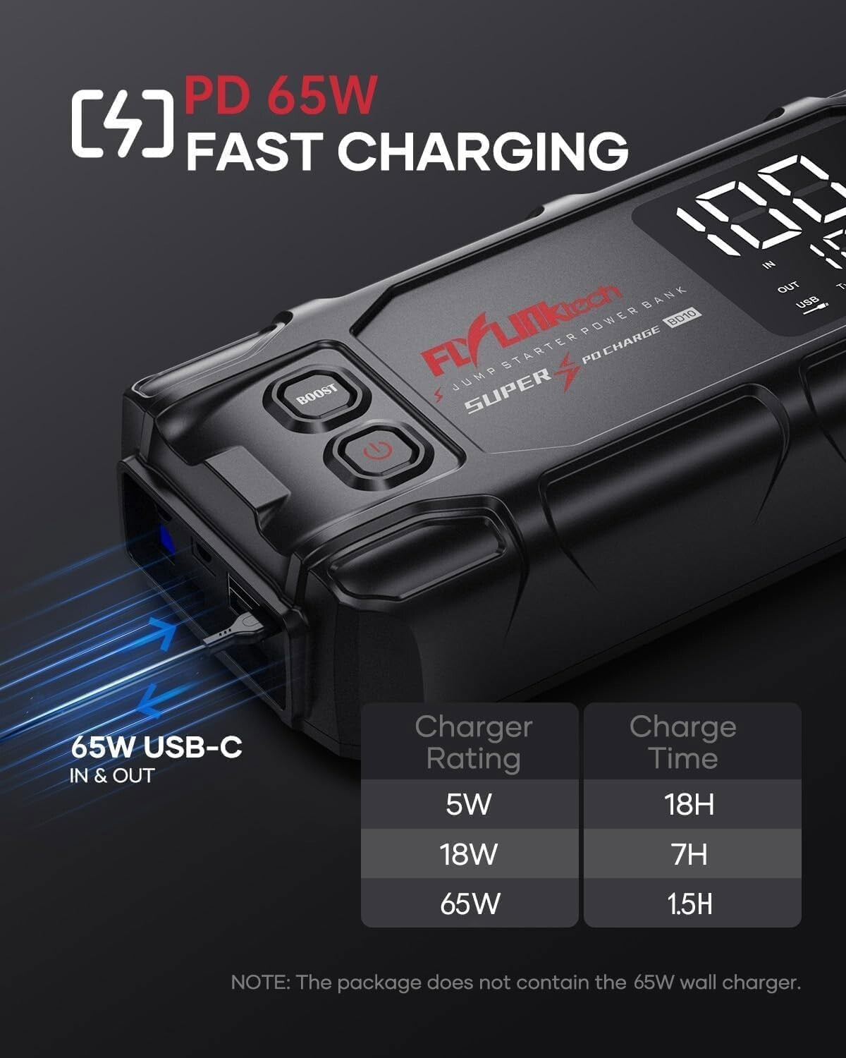 Fast Charging 8000A Automotive Jump Starter with LED Display & Safety Features
