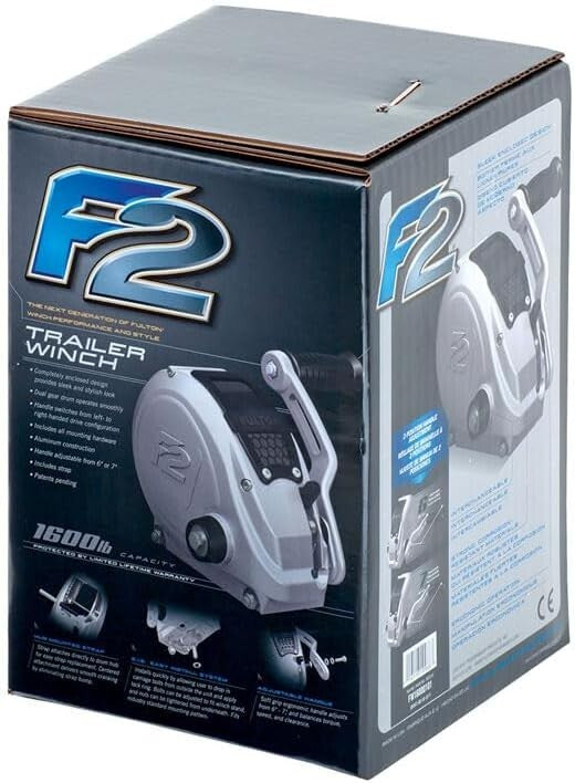 Dual Gear F2 Trailer Winch - 1,600 lbs Capacity with 20' Strap & Mounting Kit