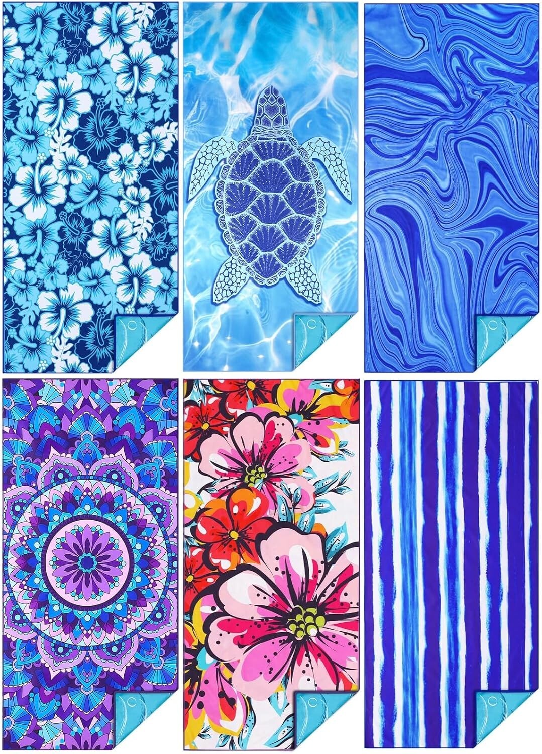 6-Pack Oversized Microfiber Beach Towels - Quick Dry & Sand-Free Essentials