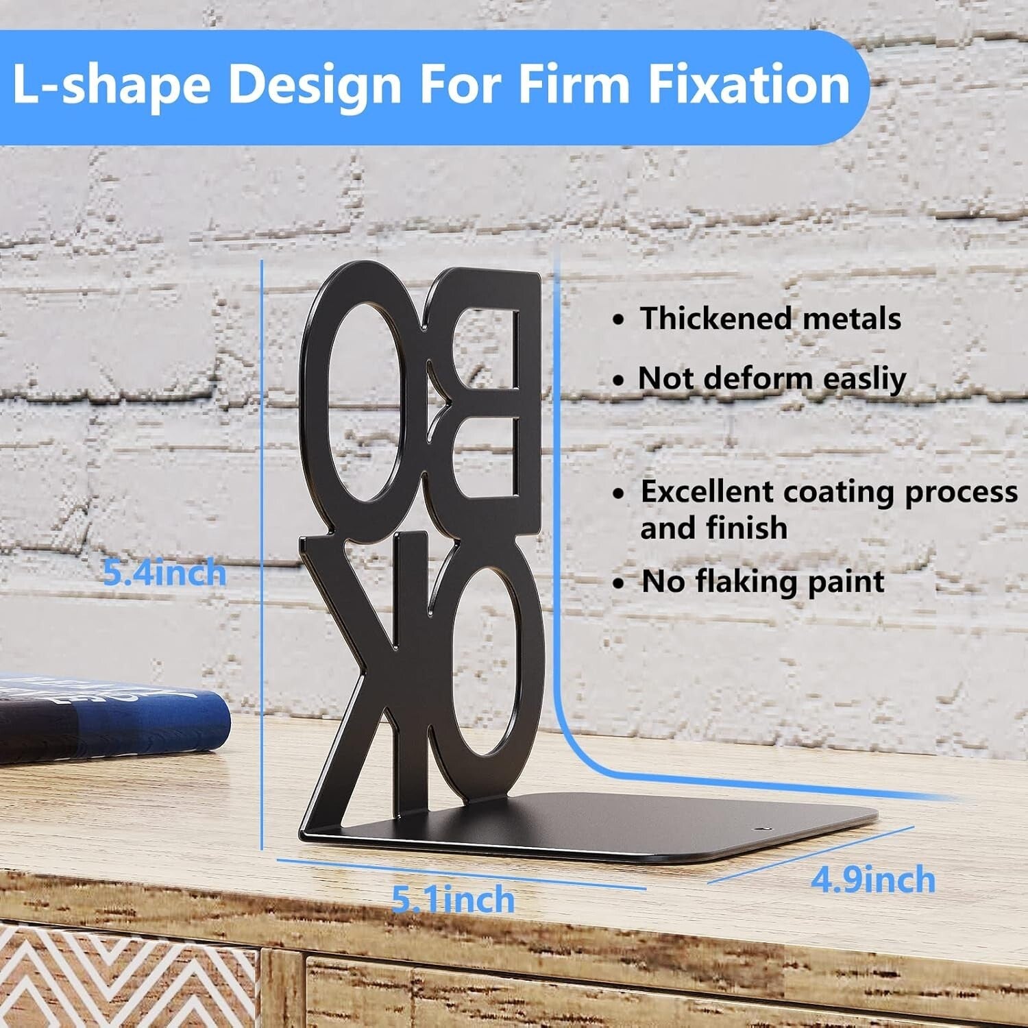 Elegant Black Metal Bookends - Perfect Gift for Book Lovers, 8 Pairs Included