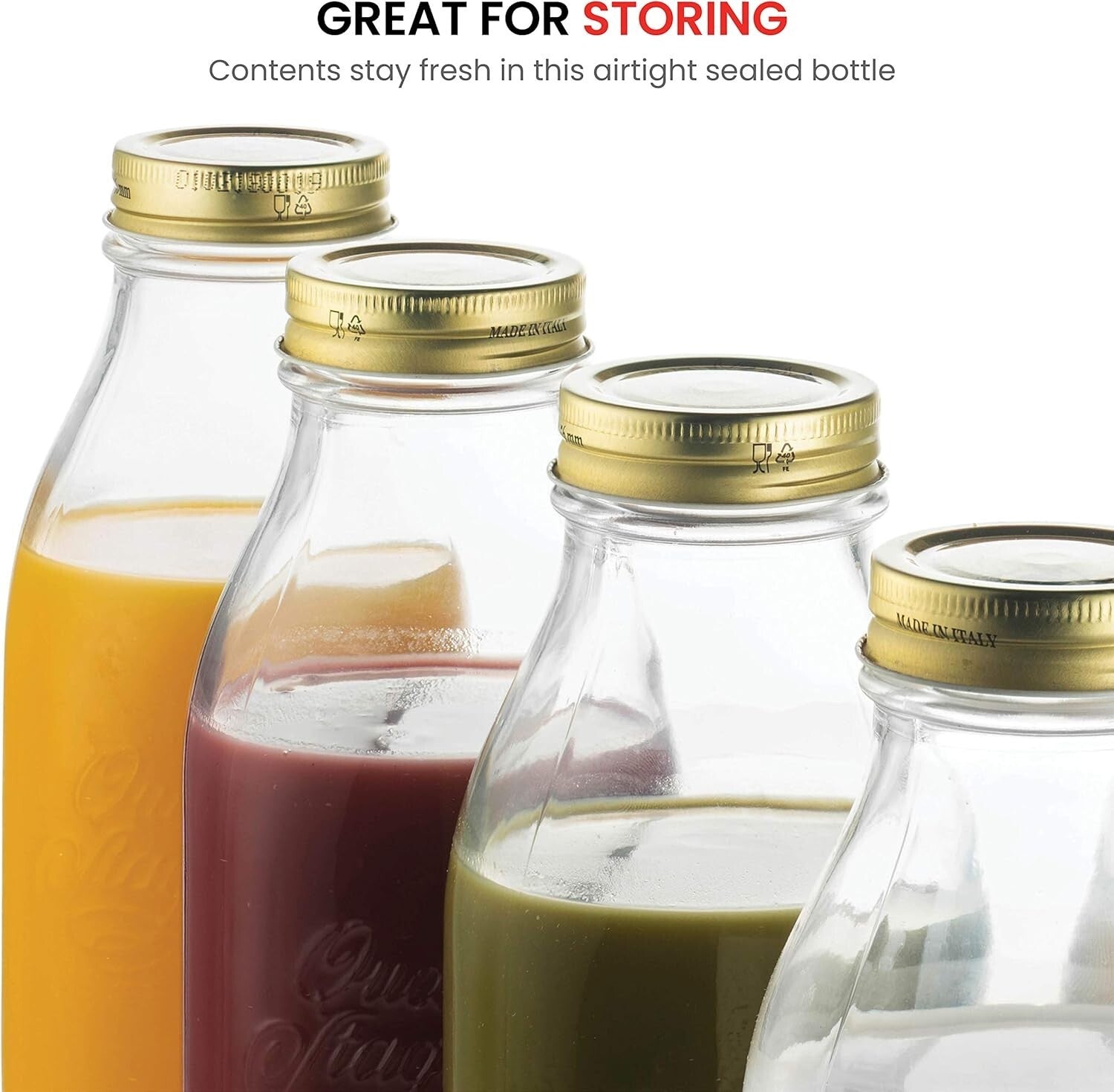 Versatile 6-Pack 1 Liter Glass Bottles with Airtight Lids - Ideal for Beverages