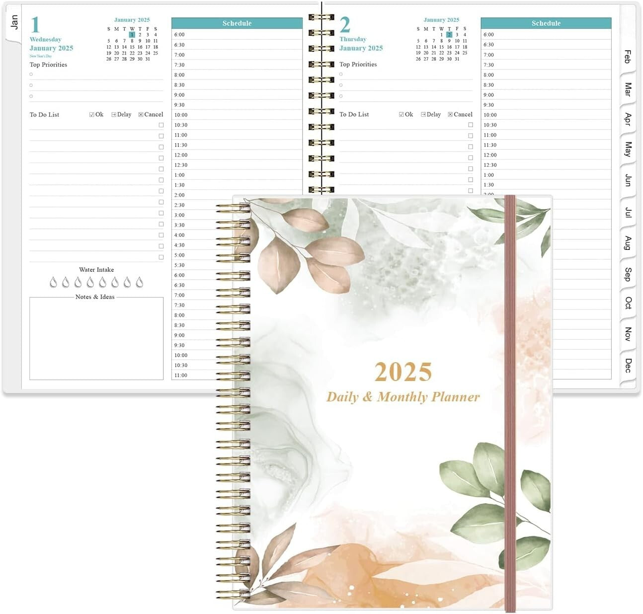 2025 Daily & Monthly Planner with Flexible Cover - One Page Per Day, 8.5" x 11"