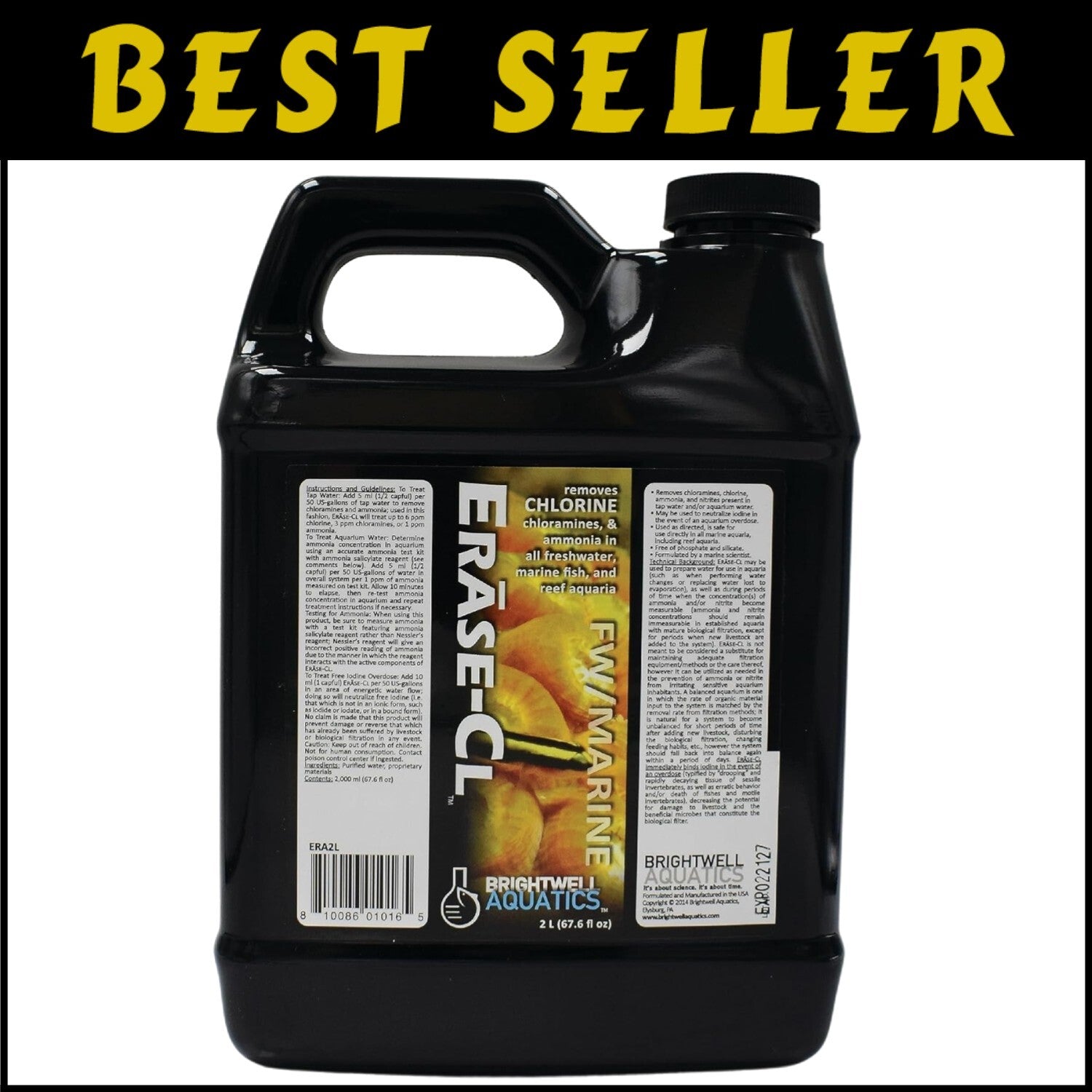 Erase-Cl: Chloramine, Chlorine & Ammonia Remover for Fish Tanks - 67.6 fl oz