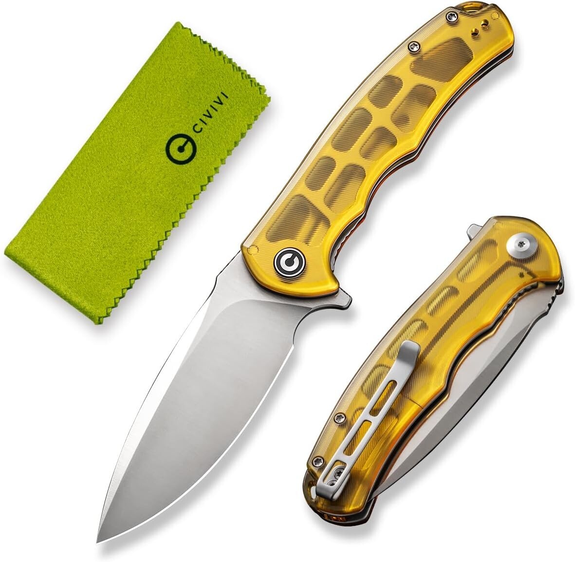 Durable Amber Ultem Handle Pocket Knife - 3.75" EDC Blade, Ideal for Outdoor Use