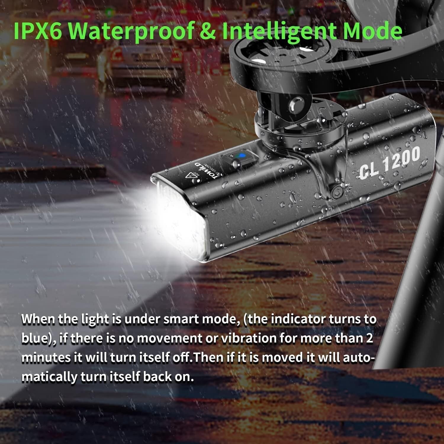 1200 Lumen Waterproof Bike Headlight with Rechargeable Battery & Garmin Mount