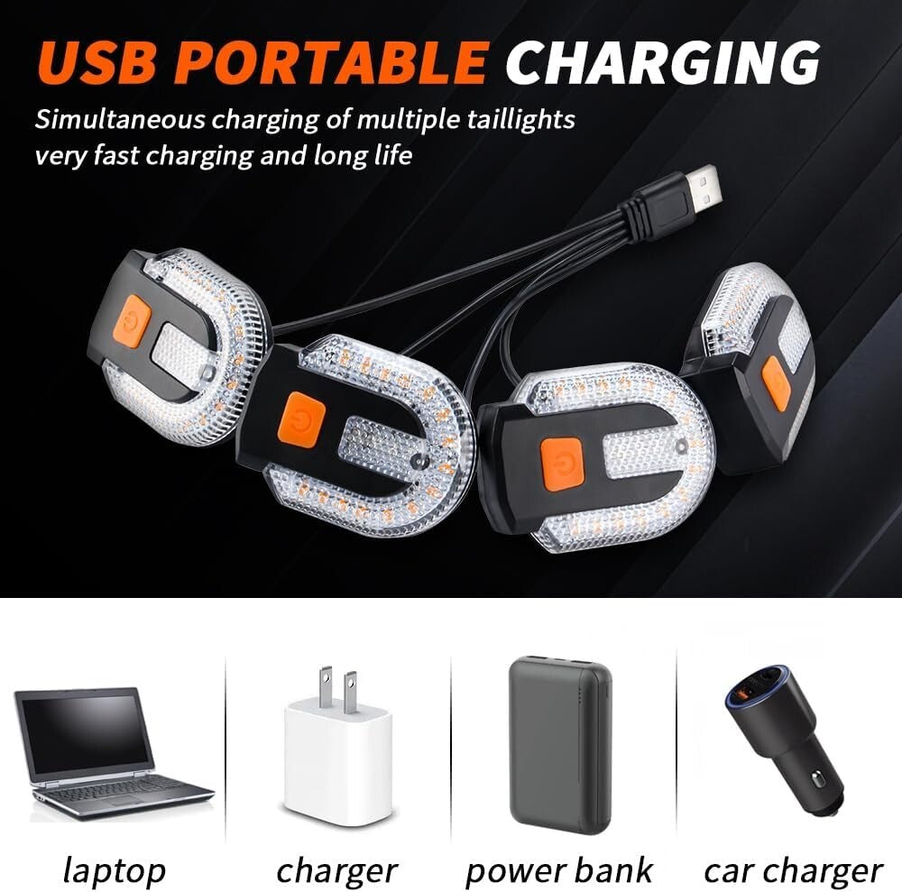 Multipurpose USB Rechargeable LED Turn Signals - 4Pcs Biking Safety Lights