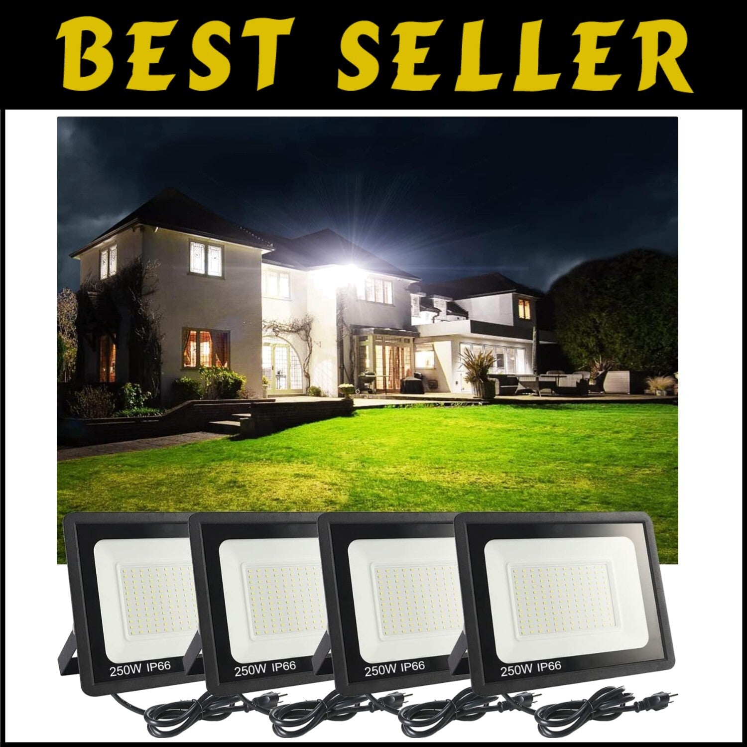 Versatile 4-Pack 250W Outdoor LED Work Lights - Waterproof with Adjustable Mount