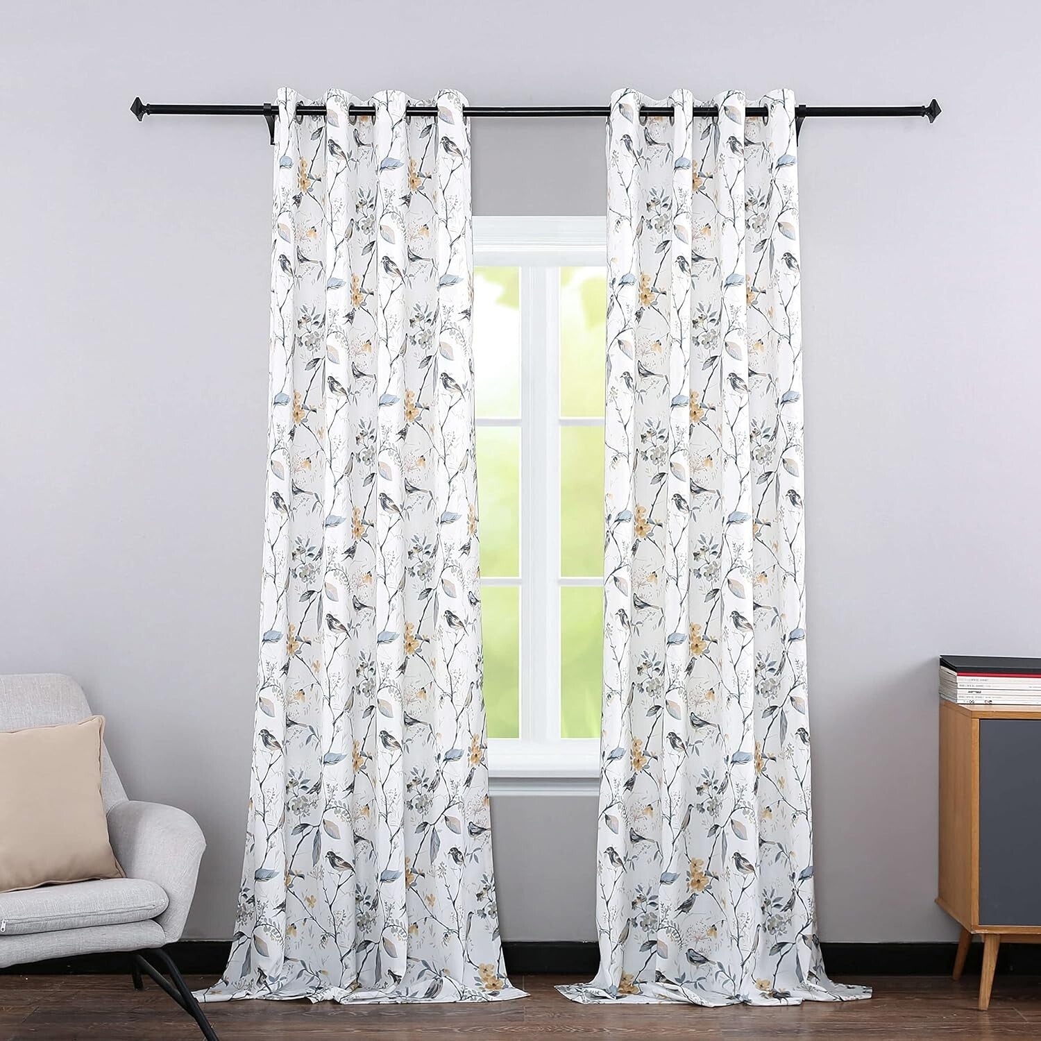 Beautiful Birds & Branches Grey Curtains - Pack of 2 for Modern Farmhouse
