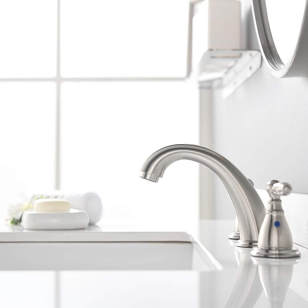 Elegant 2-Handle Brushed Nickel Bathroom Sink Faucet - Easy Install & Durable