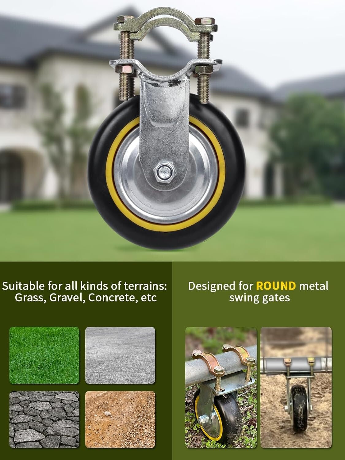 Heavy-Duty 6" Gate Wheels for Metal Tube Gates - 2 Pack Rust-Resistant Solution