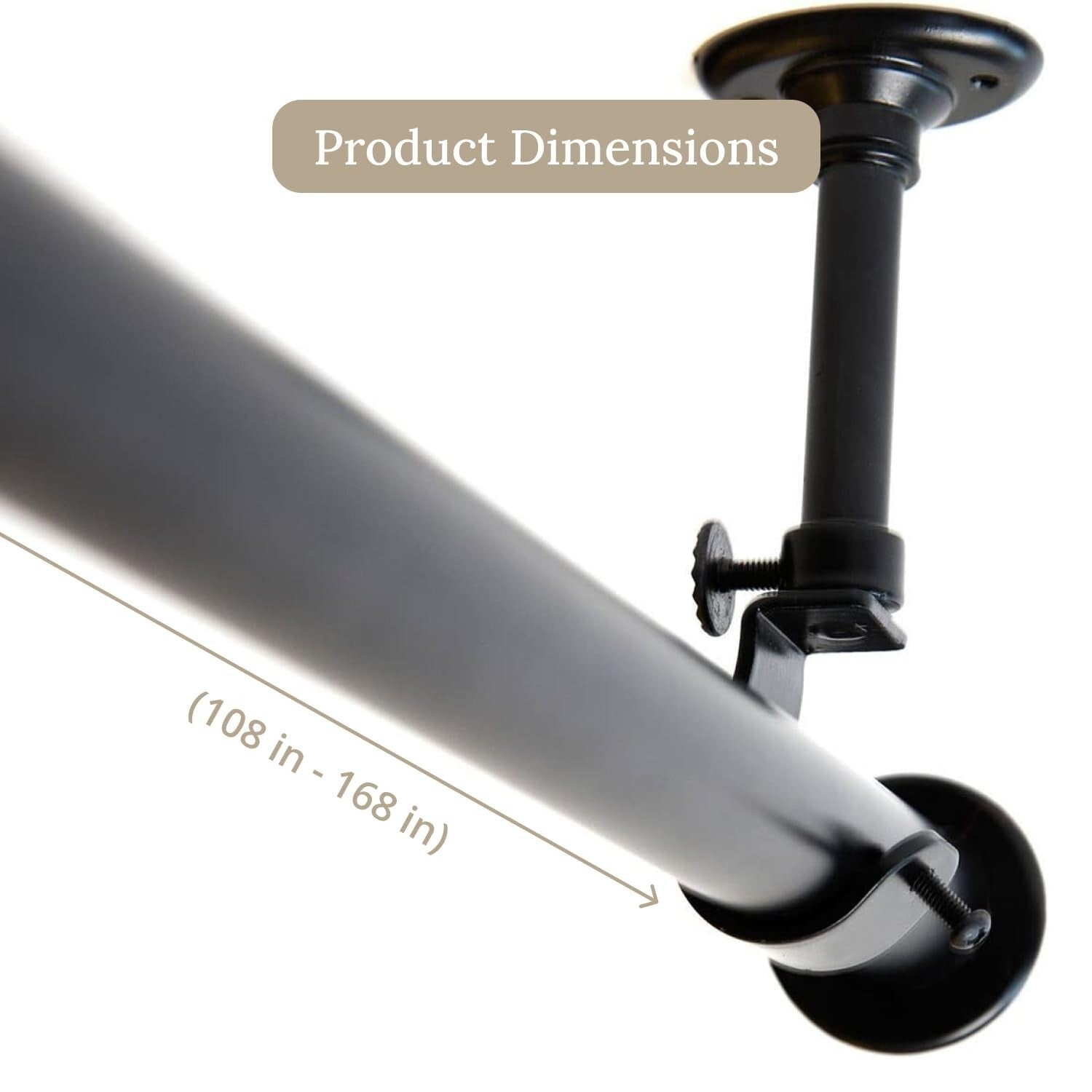 Durable Black Hanging Curtain Rod - Adjustable 108" to 168" for Room Dividers