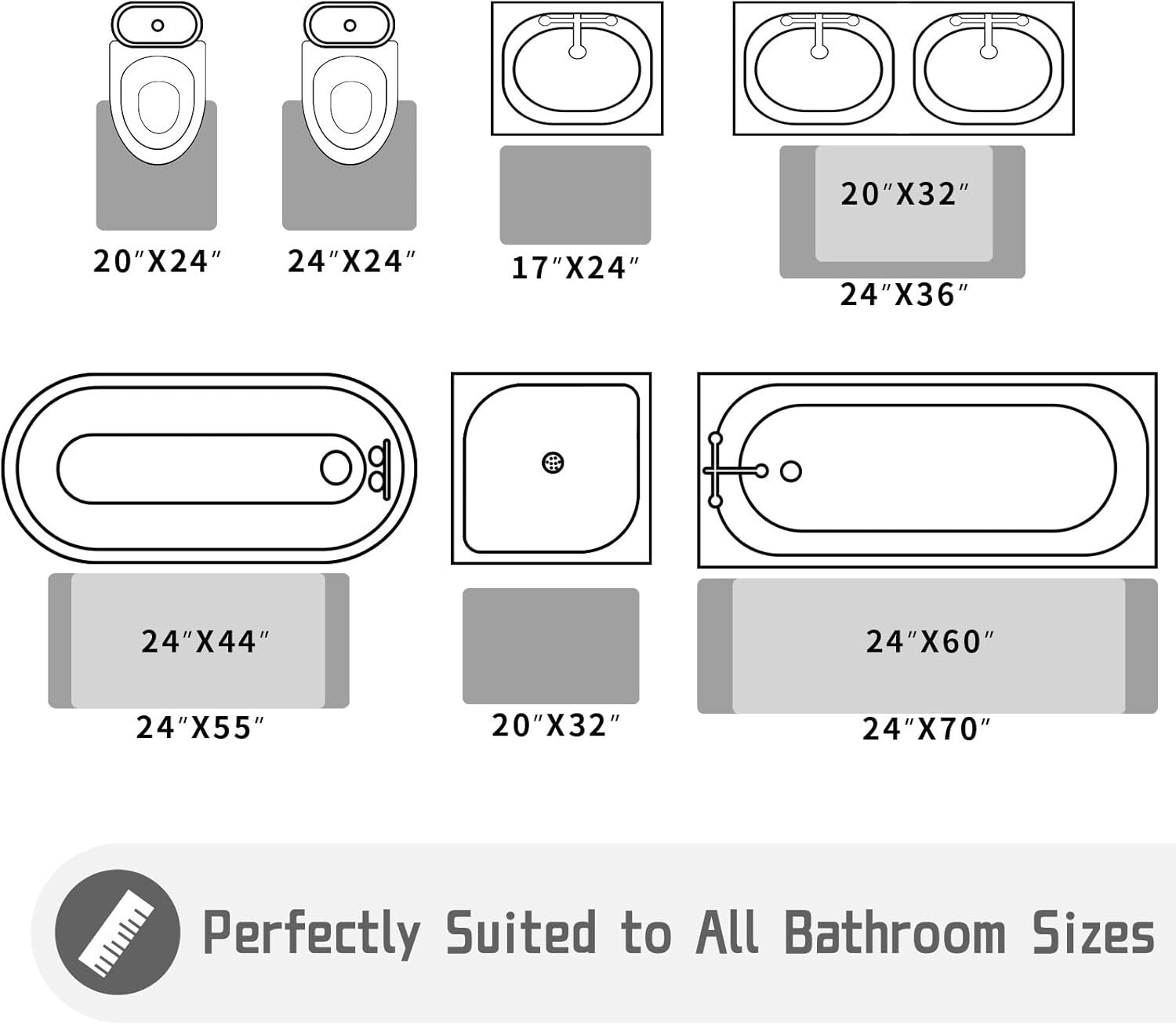 Luxury Non-Slip Microfiber Chenille Bathroom Rug 55.1" x 24", Machine Washable