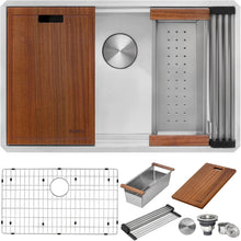 Load image into Gallery viewer, 32-Inch Workstation Undermount Stainless Steel Kitchen Sink with Cutting Board