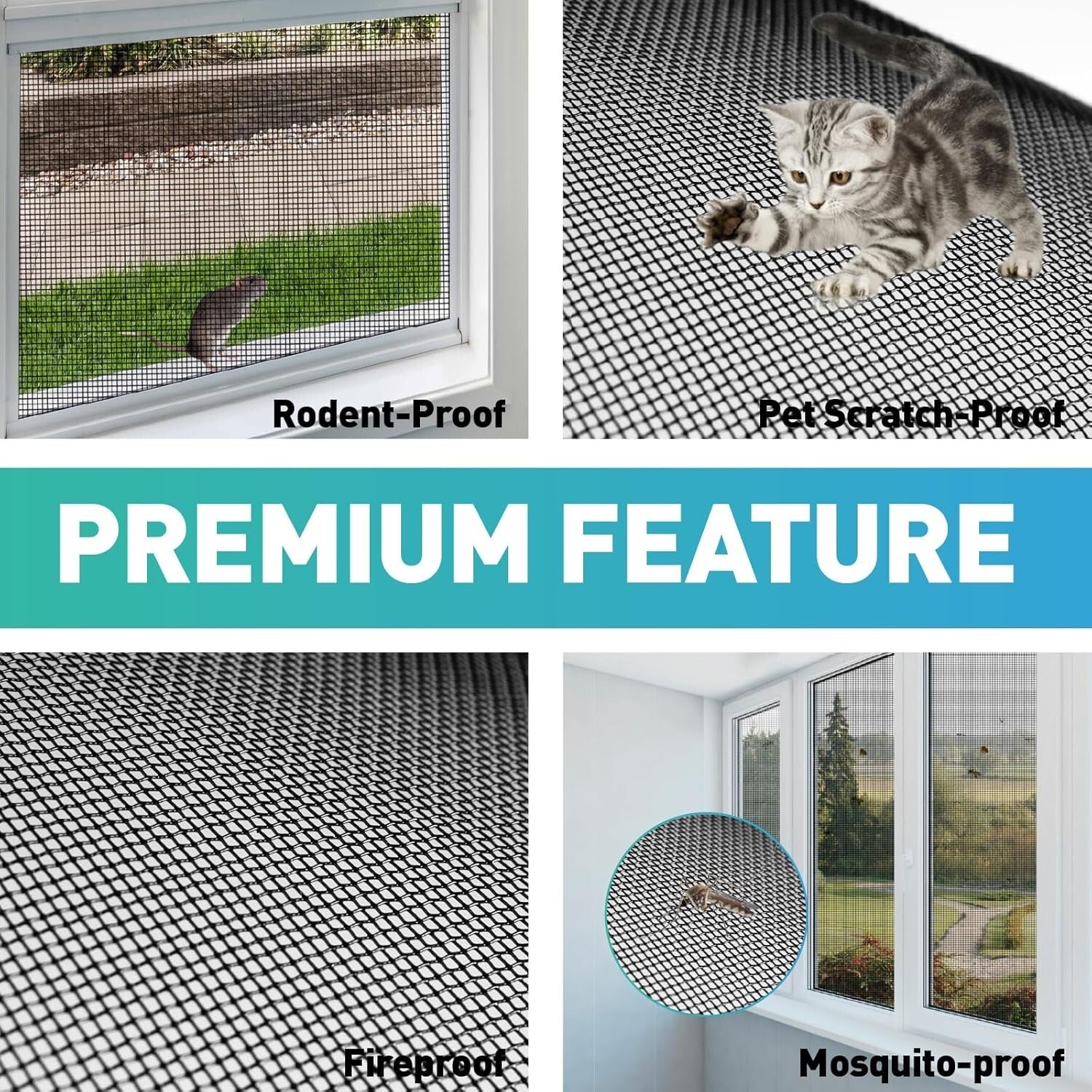 Heavy-Duty Pet-Friendly Window Screen Roll, 35in x 16ft Stainless Steel Mesh