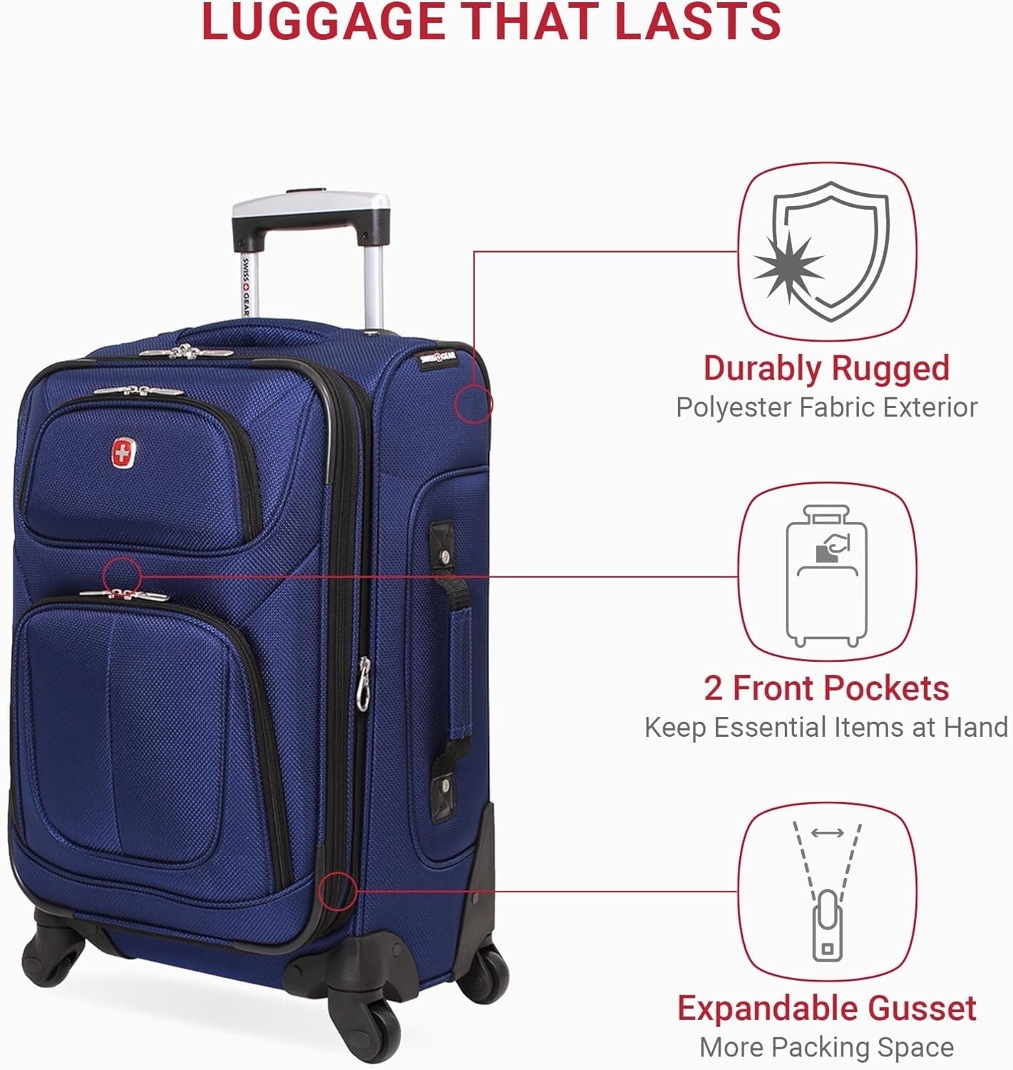Blue 21-Inch Expandable Carry-On Luggage with Multi-Directional Spinner Wheels