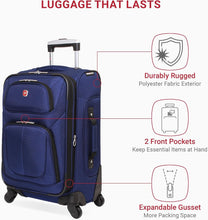 Load image into Gallery viewer, Blue 21-Inch Expandable Carry-On Luggage with Multi-Directional Spinner Wheels