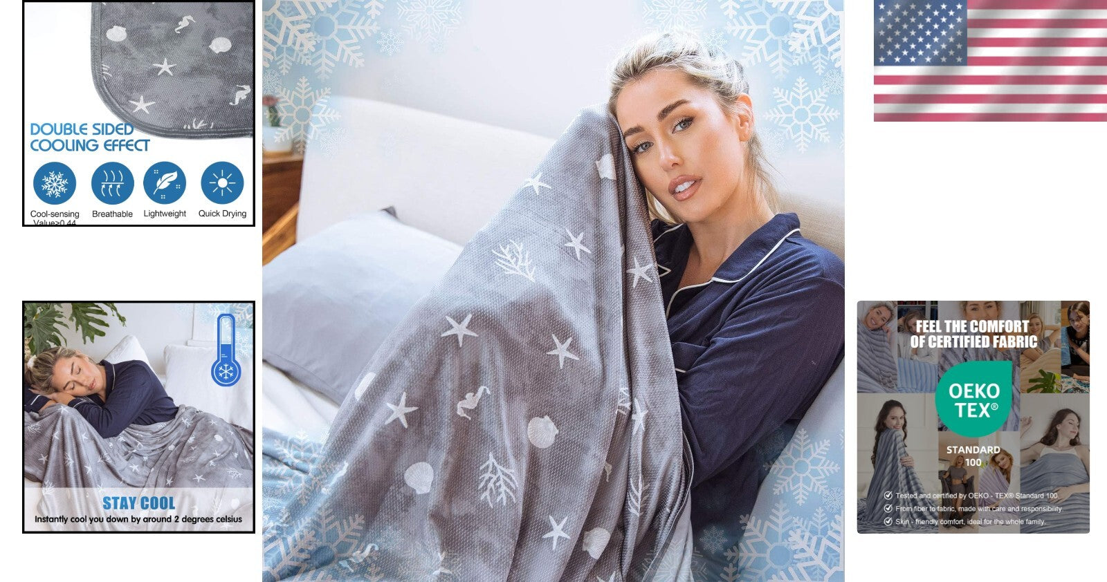 Breathable Double-Sided Cooling Blanket - 60”x90” for Night Sweats & Hot Weather