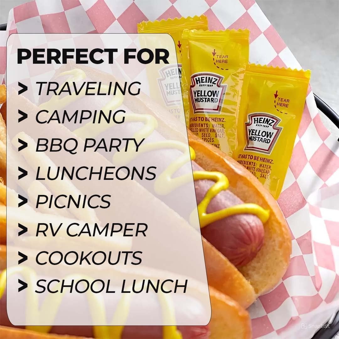 Essential Travel Condiments - 200 Single Serve Mayo, Ketchup, Mustard & Relish