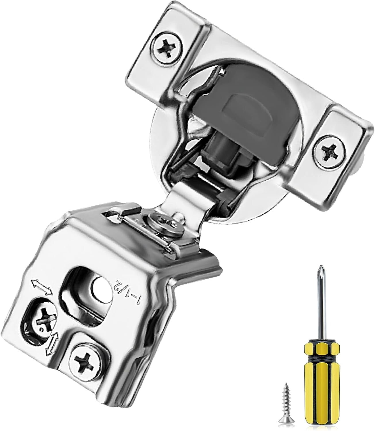 Adjustable 1-1/2 Inch Overlay Cabinet Hinges - 50 Soft Close Stainless Steel Set