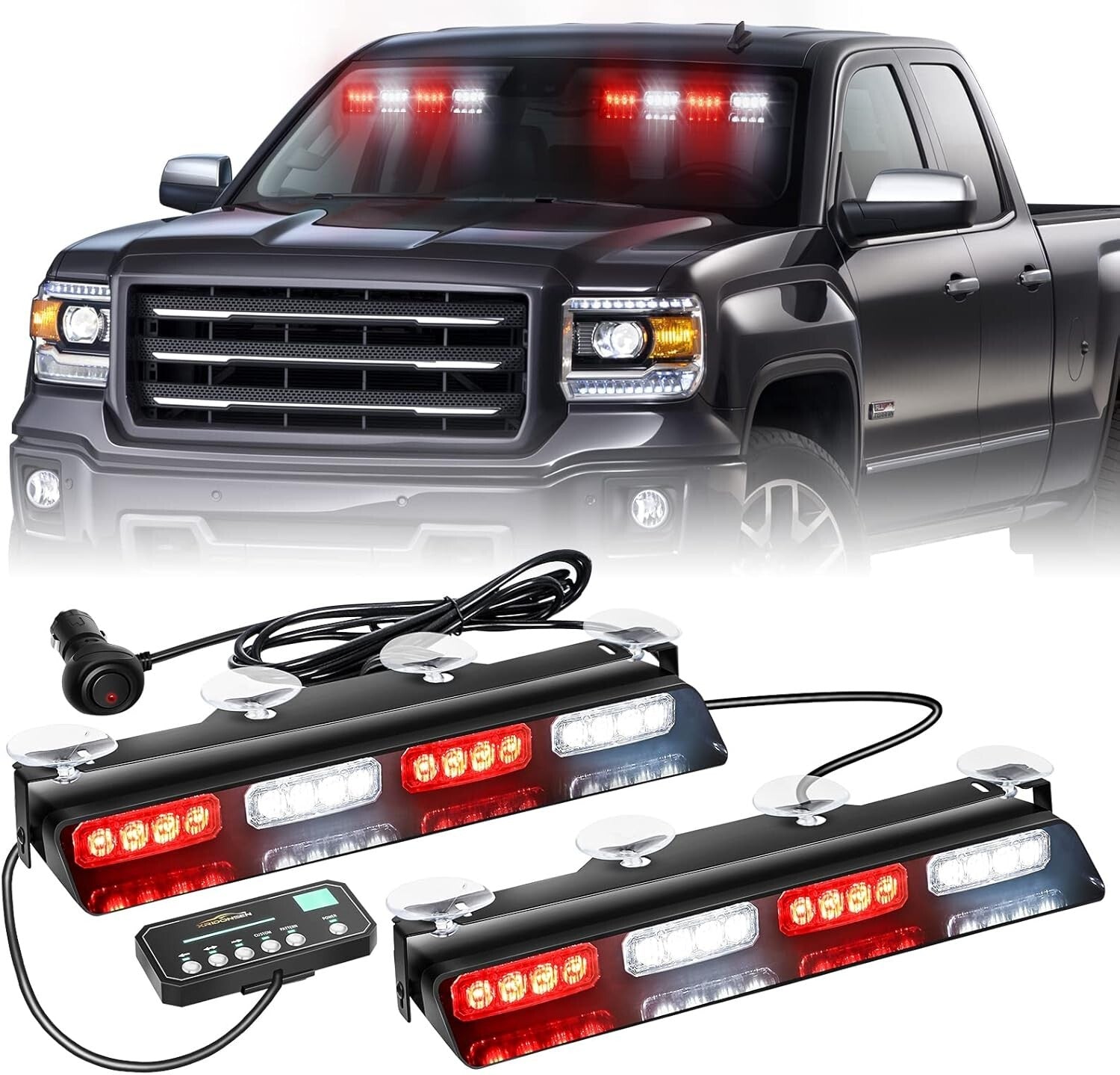 Durable Emergency Vehicle Strobe Lights with 26 Flashing Patterns - Red/White