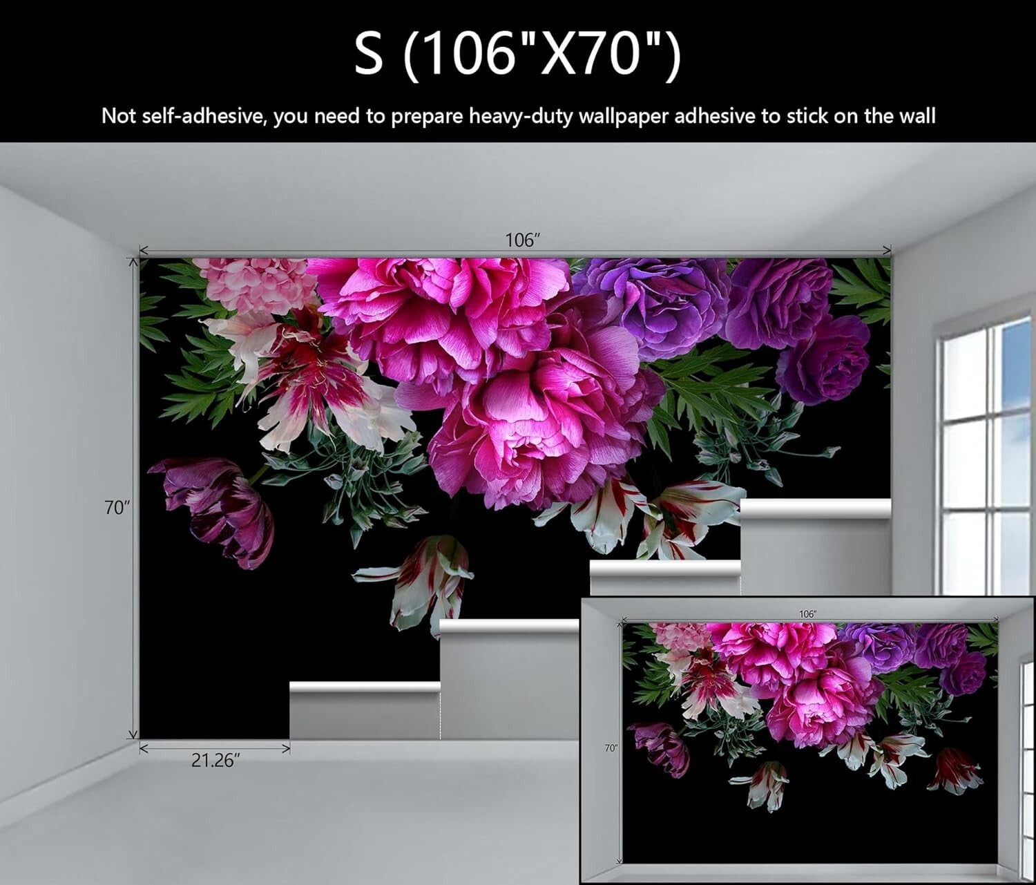 3D Floral Wallpaper Mural: Purple Peony & Tropical Leaves for Bedrooms