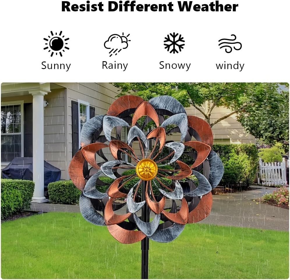 Elegant 360° Metal Wind Spinner Kinetic Garden Sculpture - Gray & Bronze 13 Inch