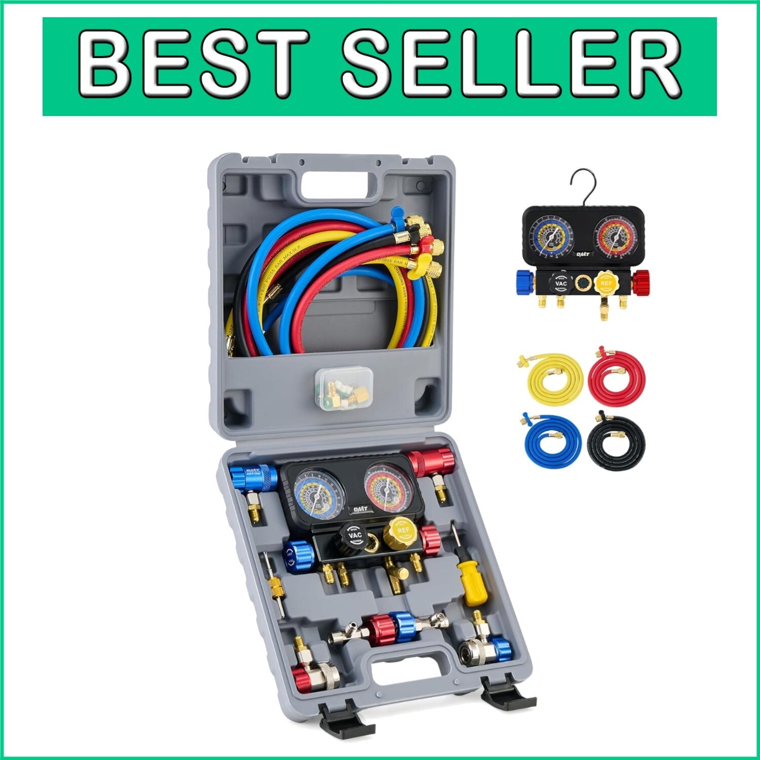 4-Way R1234yf AC Gauge Set with Hoses & Quick Couplers for Precision HVAC Care