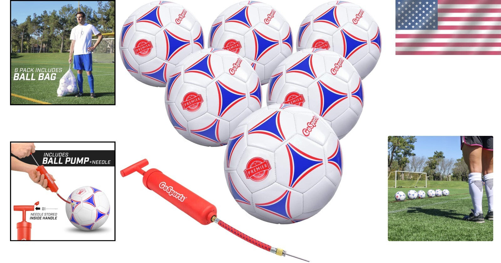 Premium 6 Pack Soccer Balls - Synthetic Leather with Inflator Included!