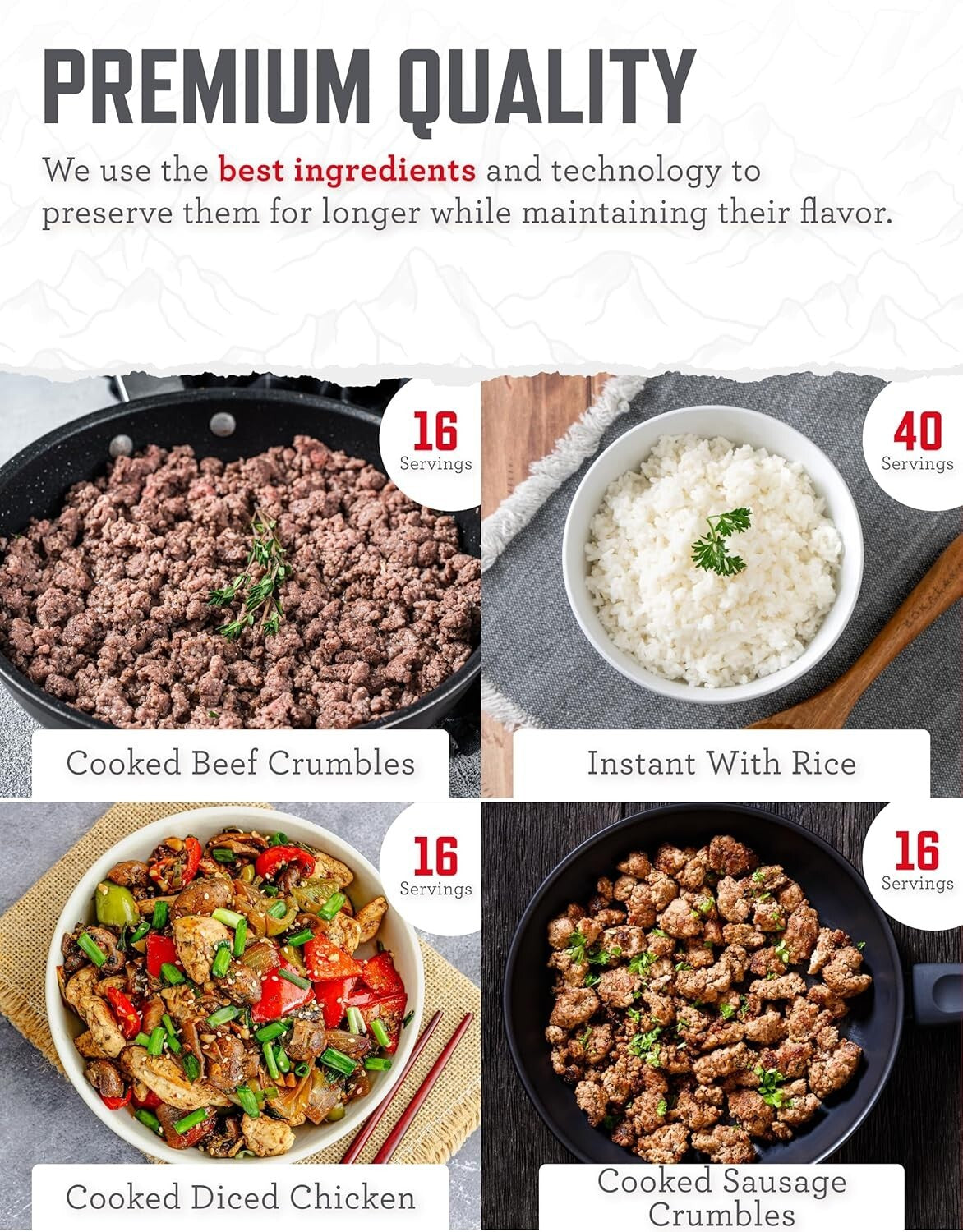 Emergency Food Bucket: 88 Servings of Freeze-Dried Chicken, Beef, Pork & Rice