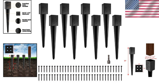 Heavy-Duty 8 Pack Black Metal Post Anchors - Quick Install for Mailbox or Fence