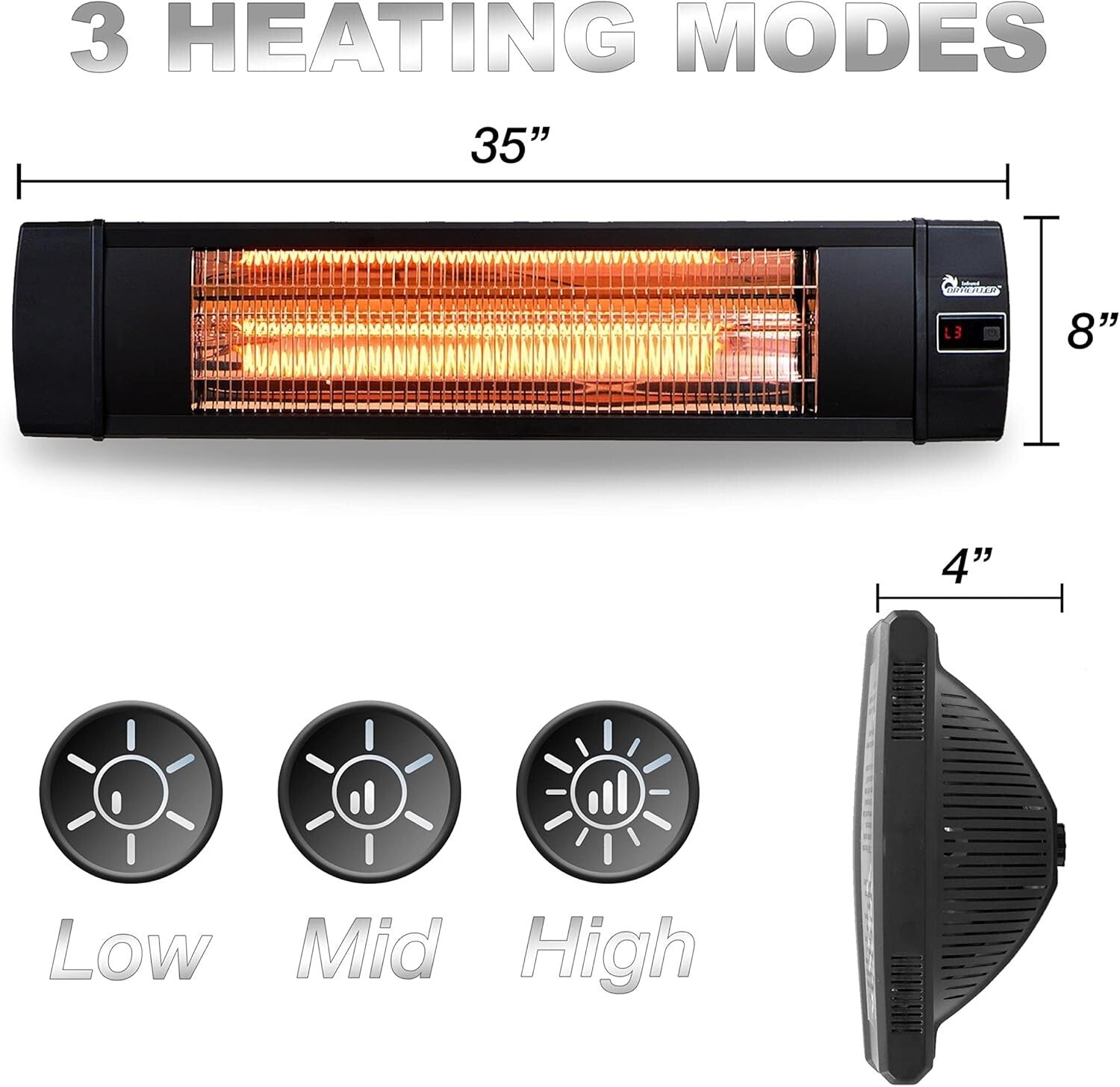 Dr Infrared 1500W Carbon Infrared Outdoor Heater - Wall & Ceiling Mount, Black