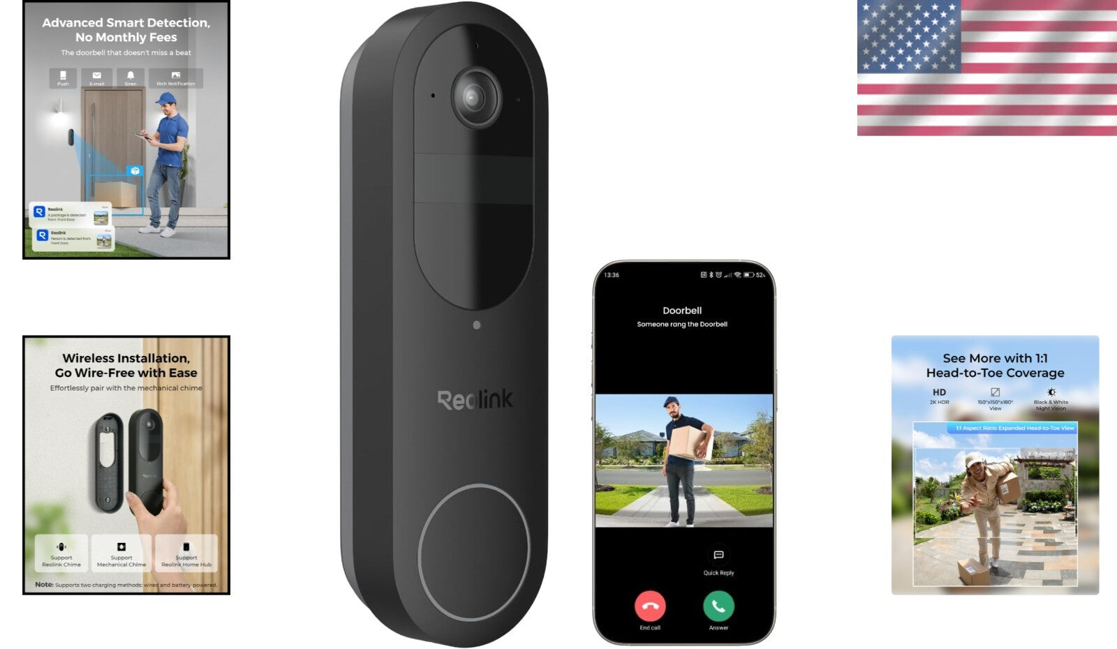 Smart Wireless Doorbell Camera: 2K Resolution, Battery/Wired Power, Alerts