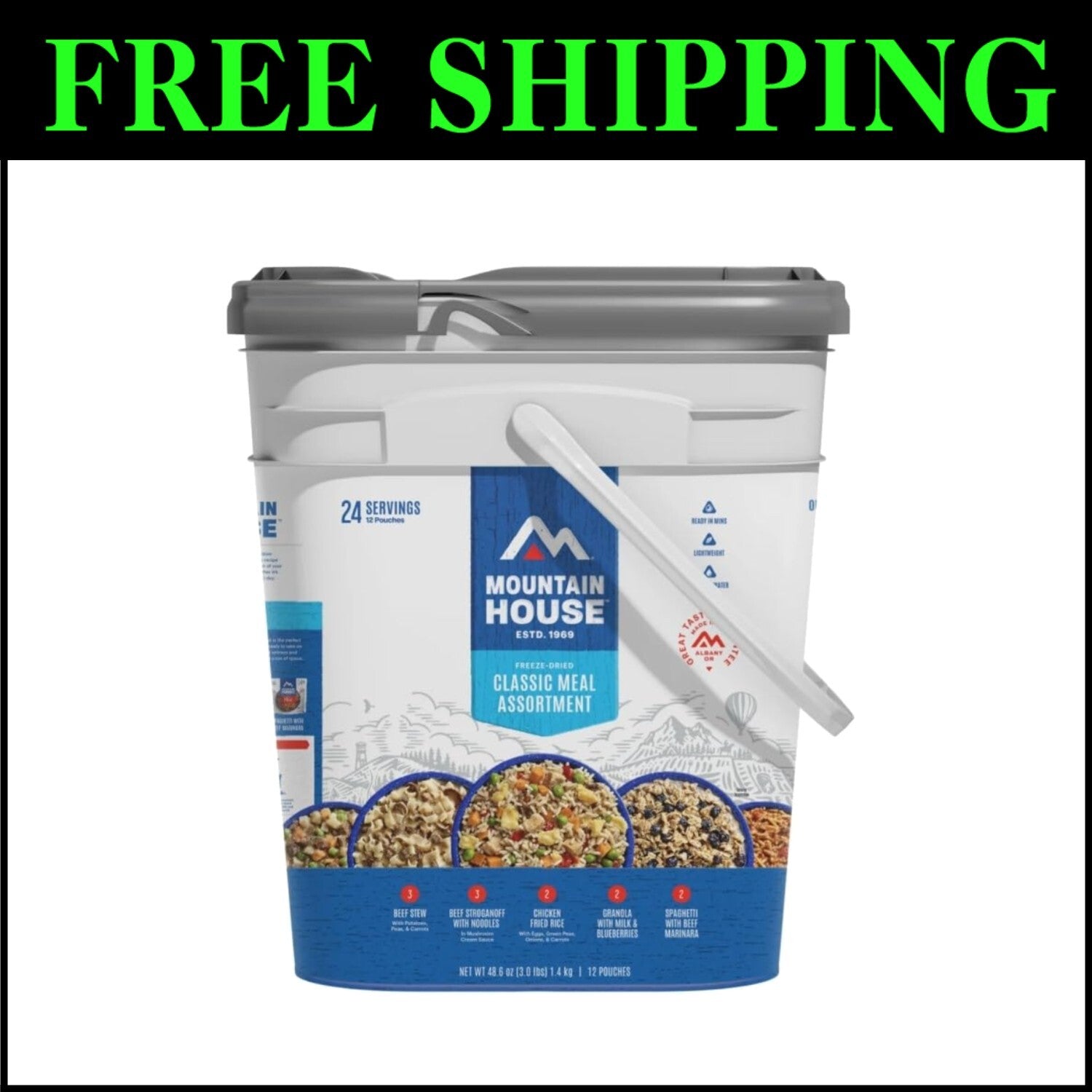 24 Servings of Delicious Freeze-Dried Outdoor Meals in Compact Recyclable Bucket